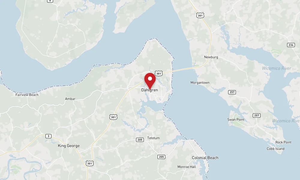 Map of King George, Virginia, marking Dahlgren