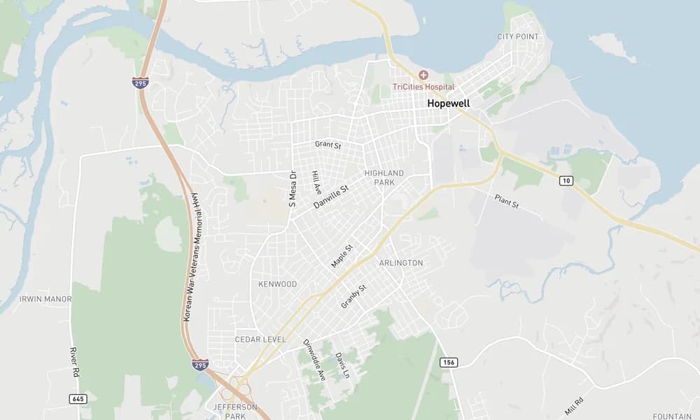 Map of City of Hopewell, Virginia